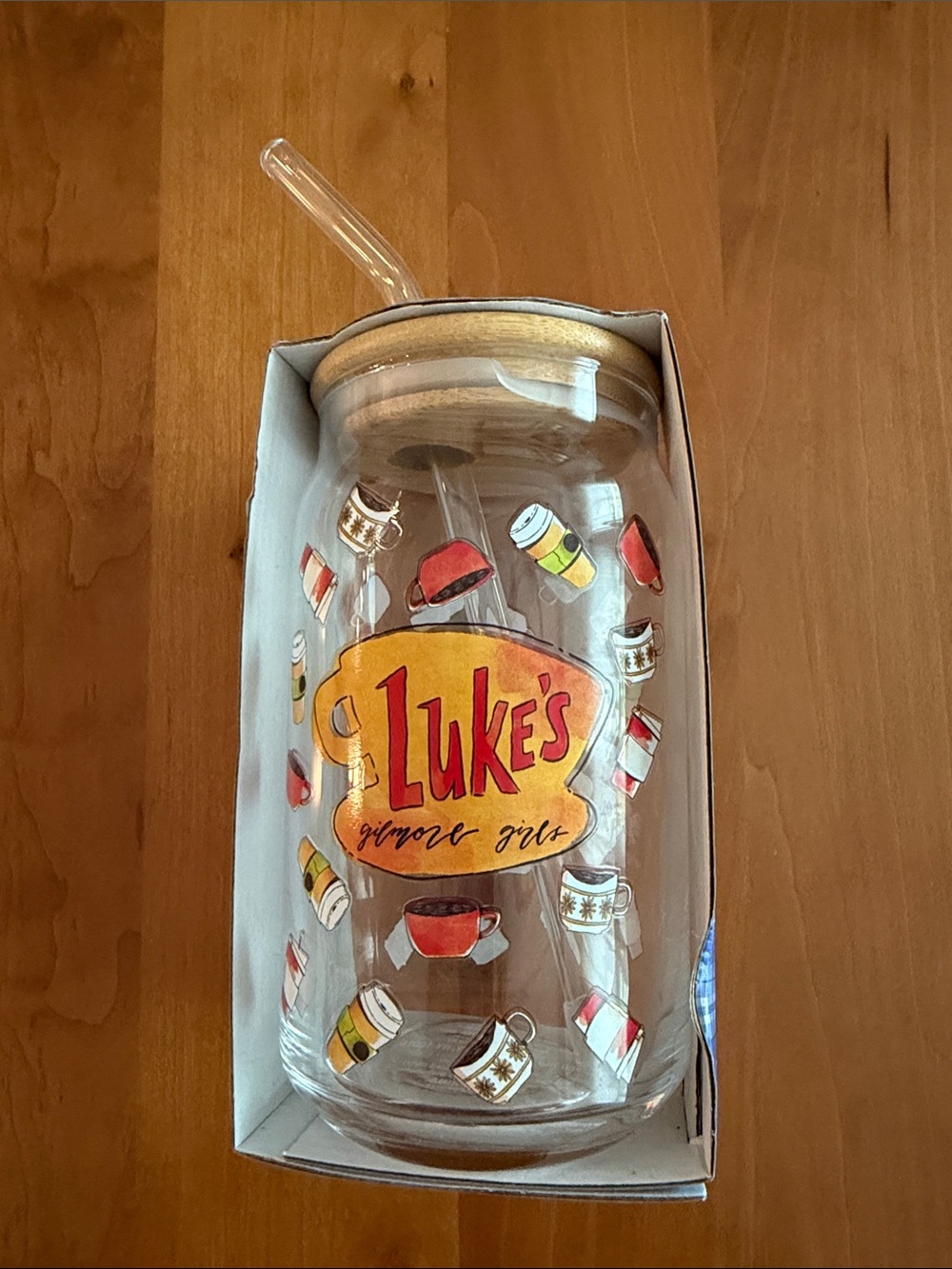 ☕ Gilmore Girls “Luke’s” 16 oz Glass Tumbler with Lid & Straw • NWT